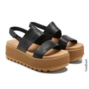 EUC Reef Water Vista High Platform Sandals Women's Shoes Size 9 Black/Tan